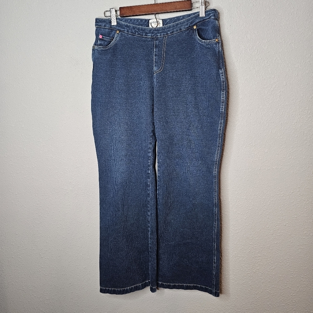 Pajama Jeans Womens Medium Blue Straight Leg Pink Drawstring Comfy Pull On